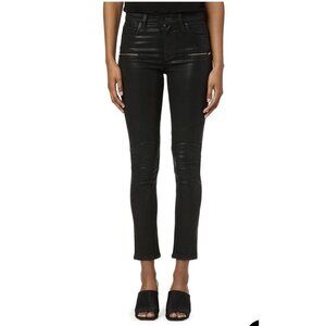 Hudson Womens Barbara Black Coated Moto Zipper Pockets Skinny Leg Jeans‎ SZ 25